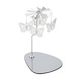 DELORIGIN Spinning Candle Holder with Tray Butterfly Silver Carousel Candle Spinner Windmill Metal Rotating Tea Light Candle Holder Candlestick Ornament for Table Centerpiece Home Party Wedding Decor