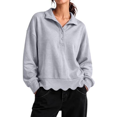 SdGgsgv Womens Mock Neck Sweatshirt Scalloped Y2k Henley Polo Sweatshirt - image 1