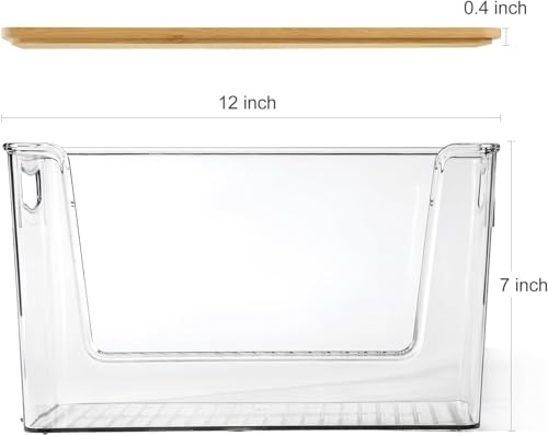 Heyuzb 2 Set Stackable Storage Bins with Bamboo Top - Pantry, Kitchen Counter Organizer Basket for Fruit, Produce, Vegetable (Onion, Potato)