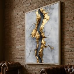 Lámina de arte contemporáneo en lienzo con efecto craquelado dorado y textura de lujo de 21x30