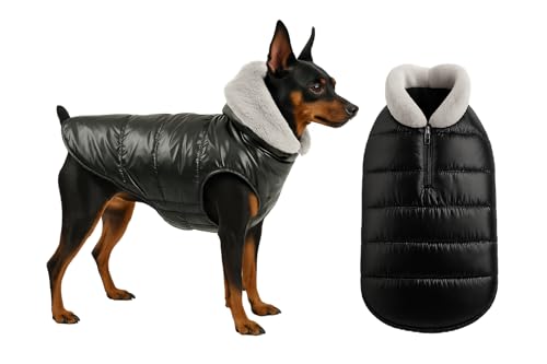 Image of The Pets Company Dog Winter Coat Jacket, Clothes, Windproof, Waterproof, Light Weight, Washable, Ultra Warm Thick Fleece Lined Dog Vest for Cold Weather Protection, (Black, X - Small - 12 Inch)