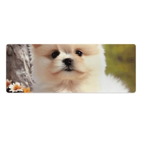 Tapis de souris XXL motif chien blanc tapis de bureau antidérapant et imperméable