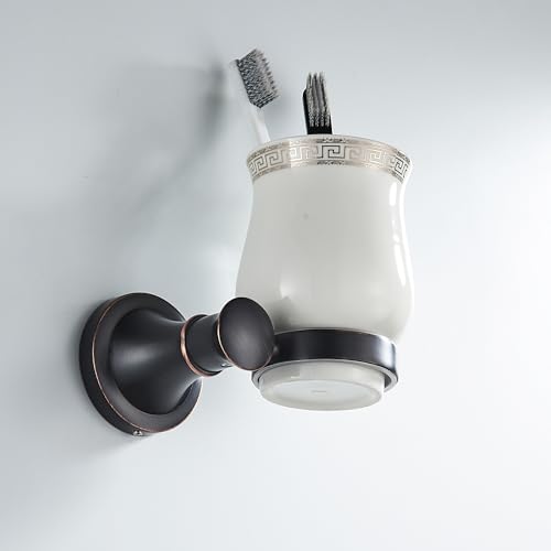 Image of Black Bathroom Toothbrush Holder Wall Mounted Bathroom Hardware Accessories,Oil Rubble Bronze