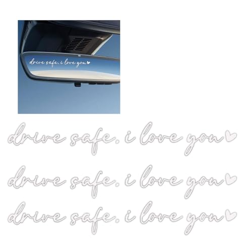 Image of 3PCS Drive Safe, I Love You Car Rearview Mirror Sticker Decal, Positive Affirmation Sticker Car Window Decal, Vinyl Car Side Mirror Accessories for Girls Women, Funny Present (White)