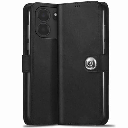 Image of TheGiftKart Genuine Leather Finish Flip Back Cover Case for OnePlus Nord CE 6 5G | Inbuilt Pockets & Stand | Wallet Style | Designer Button | Flip Back Cover for OnePlus Nord CE6 (Faux Leather, Black)