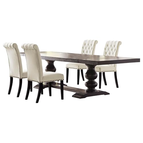 Coaster Home Furnishings - Phelps - 5-Piece Wood Dining Table Set - Double Pedestal Base, Expansive Tabletop, Button-Tufted Dining Chairs with Nailhead Trim - Dining Room - Distressed Noir - 121231-S5