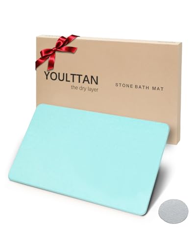 Stone Bath Mat 24"x16" - Diatomaceous Earth Shower Mat, Quick Dry, Anti-Slip, Modern Design with Bonus Non-Slip Pad - Perfect for Home Safety and Style, (Green)