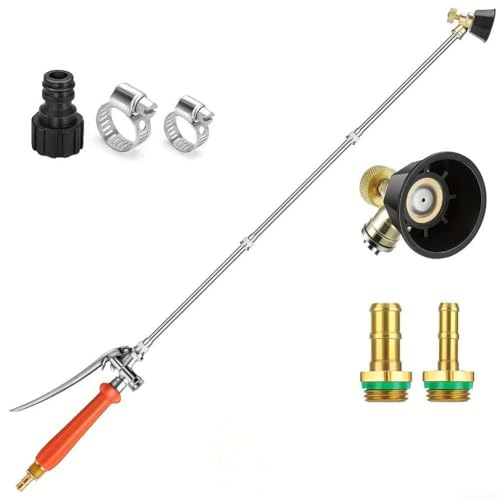 Besttoolifes Lance d'arrosage de jardin 67/149 cm, 2 barbes en laiton assorties aux tuyaux de 3/8" et 1/4", buse de pulvérisation en acier inoxydable, pour lavage de voiture, arrosage des fleurs (149