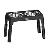 Tnfeeon Erhöhter Hundenapfständer, Höhenverstellbarer ABS-Kunststoff mit 2 Edelstahlnäpfen, Rutschfestes Design für Kleine, Mittelgroße und Große Hunde (Black)