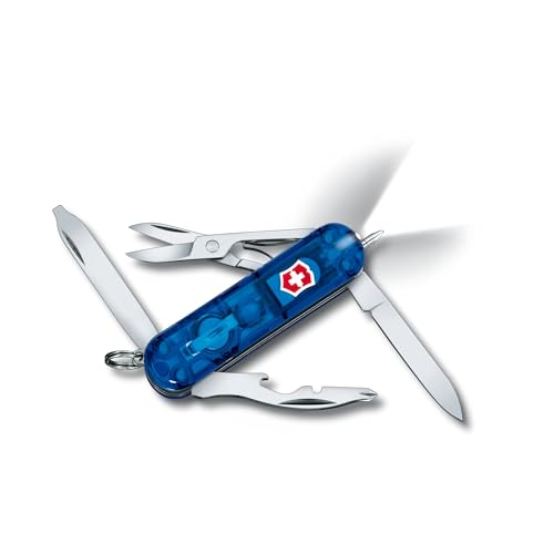 Victorinox Schweizer Taschenmesser, Midnite Manager, Multitool, Swiss Army Knife 10 Funktionen, Klinge, Phillips-Schraubendreher 0/1, Blau Transp.