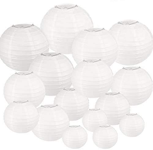 Selizo 25 Packs White Paper Lanterns with Assorted Sizes