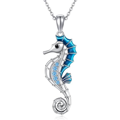 HUKKUN Seahorse Necklace Sterling Silver Ocean Animal Pendant Necklace