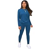 Nimsruc Two Piece Outfits For Women Lounge Casual Jogging Suit Sweatsuits Sets Matching Athletic Clothing Fashion Tracksuit Blue M