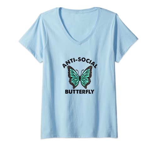 Femme Introvert Papillon Anti-Social Humoristique pour Hommes Femmes Adultes T-Shirt avec Col en V