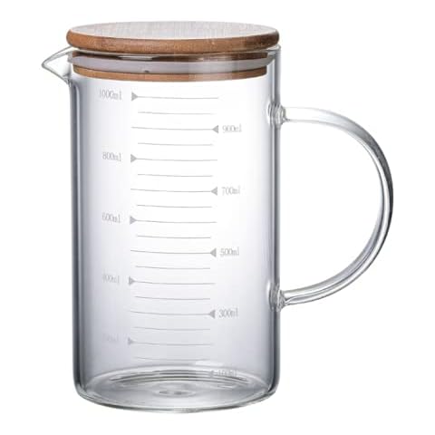 Glass Measuring Cup, Measuiring Jugs with Airtight Lid, Borosilicate Graduated Glass Mug with Handle, Pour Spout Clear Scale Mixing Beaker Cooking Baking Measuring Tool (1000 ML) Cover