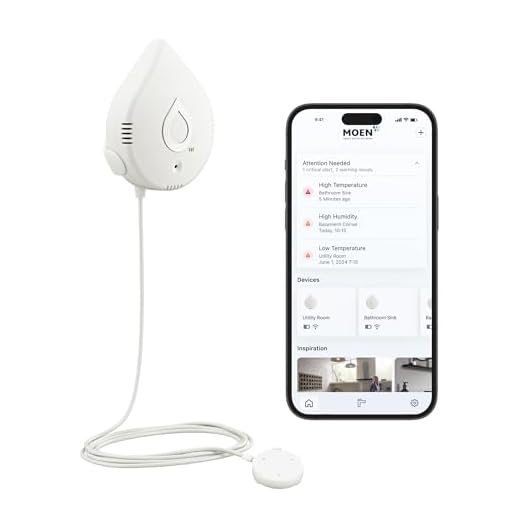 Moen Flo Smart Water Leak Detector 920-004, WI-FI, Real-time App Notifications, Audible Alarm, 24/7 Protection, Whole-home, Water Sensor White, Lithium Battery, Home Safety