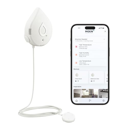 Moen Flo Smart Water Leak Detector, Drip or Flood Sensor Alarm for Home, 1-Pack, White, 920-004 by Moen - Used condition - US$37.53