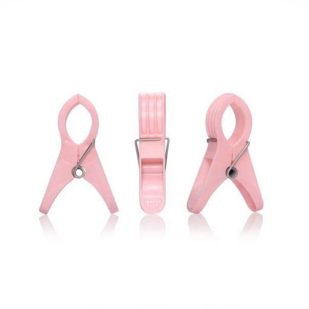 Image of Kmils Heavy Duty Plastic Cloth Clips, Strong Grip Laundry Clips for Clothes Drying - Multicolor (Pink, Blue, Cream) (Pack of 12)