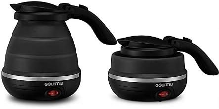 Gourmia GK320 Travel Foldable Electric Kettle - Dual Voltage - Food Grade Silicone, Collapses for Easy & Convenient Storage, Boil Dry Protection, .6 Quart - Black