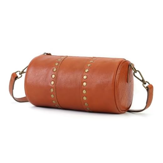 Bolsas transversais de couro genuíno para mulheres, bolsa transversal boho, bolsa de ombro cravejada, bolsas pequenas, carteiras para telefone, Marrom rebitado, Redondo
