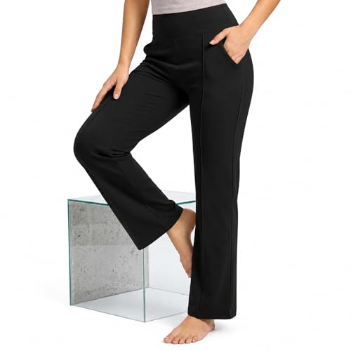 Image of NINQ Women High Waist Flare Pants Lite Regular | Smart Casual Korean Trouser for Office Wear, Gym, Sports, Travel & Daily Styling