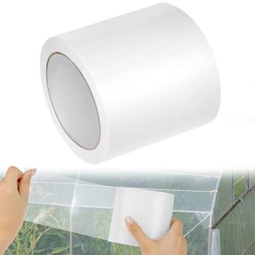 QWORK® Ruban adhésif de réparation pour serres, 100 mm x 25 m, en polyéthylène transparent et...