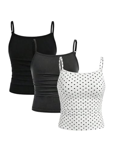 Image of SOLY HUX Girl's Tank Tops 3 Packs Cute Ruched Spaghetti Strap Camisole Slim Fit Undershirts