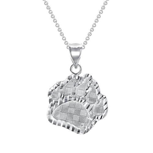 Takar Solid Sterling Silver Diamond-Cut Paw Print Pattern Pendant Necklace, 16
