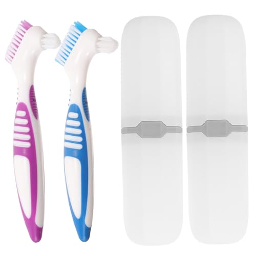 TOVINANNA 2Juegos Limpieza De Doble Cara Para Dentaduras Postizas Con Estuche De Almacenamiento Portátil Limpieza Conveniente y Color
