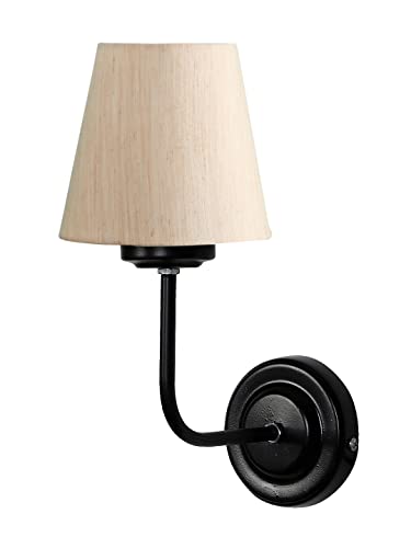 Image of Wall Sconce Wall Lamp (H-10 Inches, Beige) for Living Room /Bedroom, Hall, Study, Kids Room, Home Office, Balcony Decor | Black Metal Finish, Modern Indoor Wall Light Night Ambient Lighting