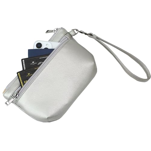 Image of Small Wristlet Wallets for Women, Zip Clutch Bag with Wristlet Pouch, 3-Zipper Original Design