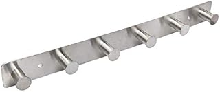 SYPEN Coat Hooks Wall Mounted, Door Hooks for Bedrooms Screw in & Stick on, Stainless Steel Coat Rack with 6 Hangers for Bathrobe Towel Clothes, Brushed