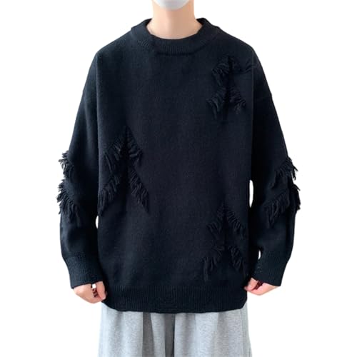 Pull en tricot à franges homme pull d'hiver usé couleur unie grande taille vêtement déchiré
