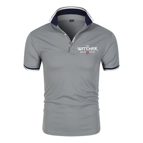 TAYOTU Ropa de Trabajo para Hombre Wit.cher, Camisetas de Solapa de Ajuste Delgado, Ropa de Entrenamiento Atlético para Correr Gimnasio, Botón(Blue_S)