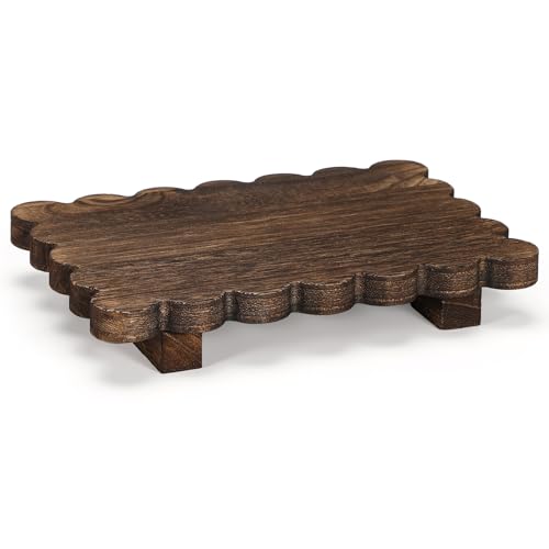 Yookeer Scalloped Wood Riser Tray Soap Rustic Bathroom Decoration Scalloped Stand Soap Tray Wooden Decorative Pedestal Farmhouse Stand Decor for Bathroom Kitchen Bottles Dishes Plant Candles Display