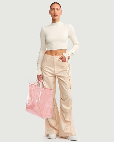 Image of Lushandy PVC Tote Bag for Women Jelly Beach Bag Top Handle Hobo Handbag | Water-Resistant, Wipe Clean, Lightweight