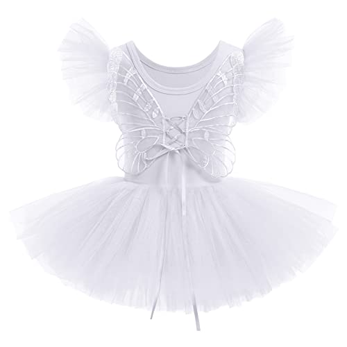 Afavom Butterfly Wings Ballet Leotards For Girls Toddler Ballet Dance Dress Ruffle Tutu Leotard Skirted Ballerina Costume Dancewear For Princess Halloween Party Dress Up White - Butterfly 5-6 Years #TOP23