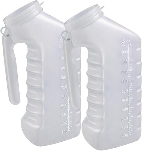 Vakly Male Urinal Bottle with Cover & Handle (Pack of 2) – Portable Handheld Pee Bottle for Men, Spill Resistant Urine Container for Bedside, Hospital, Incontinence, Emergency & Travel, Easy to Clean