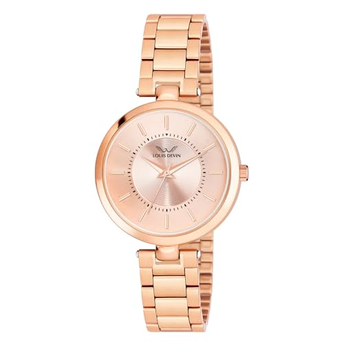 Image of LOUIS DEVIN Rose Gold Plated Metal Chain Analog Wrist Watch for Women (Rose Gold /Brown /Green Dial) | LD-ZL511