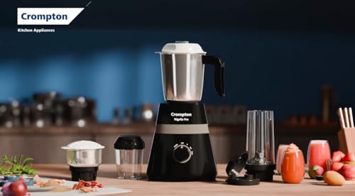 Image of Crompton Nigella Pro 500W Mixer Grinder | 4 Jars (1.2L, 500ml, 400ml, 350ml) | 30 Min Continuous Grinding | Motor Vent-X Technology | Anti-Skid Base | Black | Life Active Series