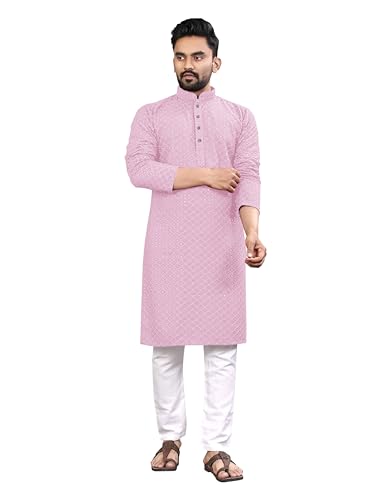 Image of Trustous Men's Indian Ethnic Wear Straight Lucknowi Kurta