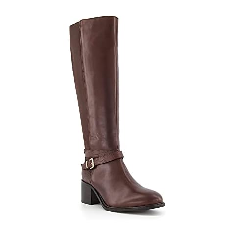 Dune Ladies Women's TILDINGS Ankle-Strap Knee-High Boots Size UK 6 Brown Block Heel Knee High Boots Cover