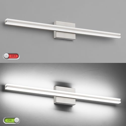 Image of SOLFART Bathroom Lighting Fixtures Over Mirror Dimmable 32 Inch LED Vanity Lights Brush Nickel Bathroom Light S8200-810mm-NK-D
