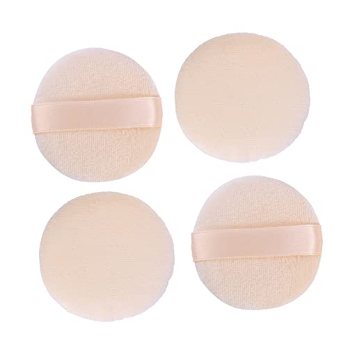 TOVINANNA 4Pcs Round Makeup Powder Puff Sponge for Foundation Velour Cosmetic Applicator with Rayon Ribbon for Easy Handling for Home Salon Travel Use