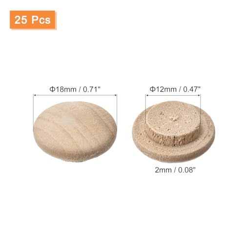 Image of uxcell Wood Plugs, 25Pcs 18 x 12 mm - Beech Wood Button Top Plugs, Screw Hole Covers, Decorative Wooden Cover for Stair Chair Craft Furniture Woodworking