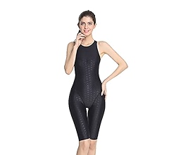 PHINIKISS Knee Length Body Women Sport Swimsuit One Piece Swimsuit, Black, 34-36