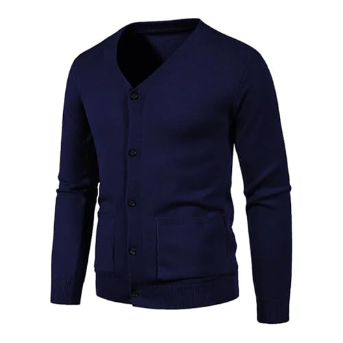 Mens Cardigan Sweaters Lightweight Long Sleeve V-Neck Button Knitted Outerwear with Pockets3