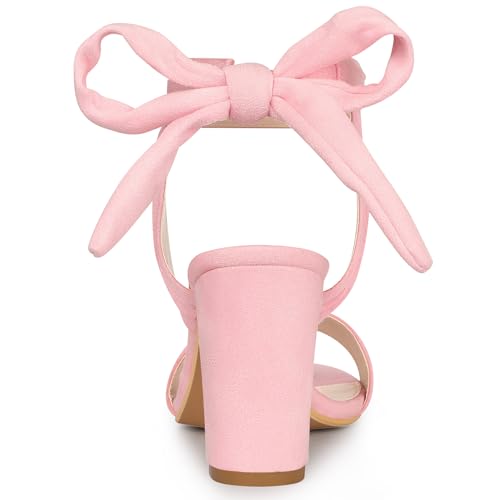 Allegra K Allegra K Women Open Toe Ankle Tie Back Chunky Bling Pink Heel Sandals 9 M US