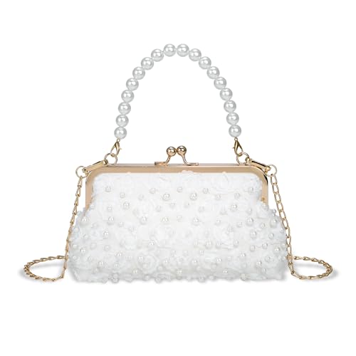 Image of FALETO Pearl Clutch Bag for Women Evening Wedding Party Bridal Handbag Ladies Beaded Clutch Purse for Party