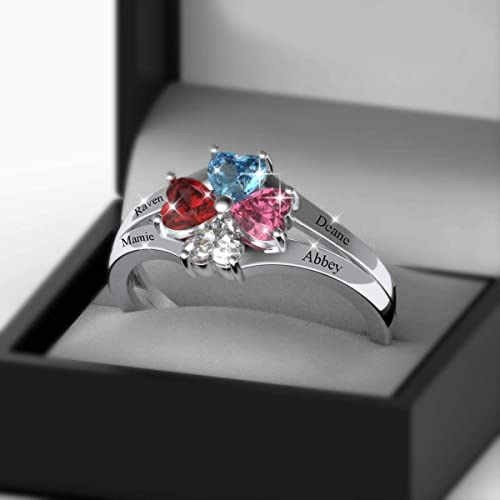 Lam Hub Fong Personalized Mothers Ring With 4 Birthstones For Mom Mother Daughter Custom Name Rings For Best Friends Bff Friendship Family Rings For Women (7) #TOP2